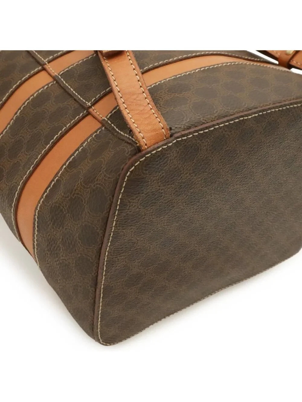 Celine Macadam Backpack Leather Beige Dark Brown Gold